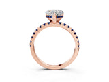 Rose gold Heart Cut Diamond Solitaire Ring with Round with Blue Sapphire side stone Pavé Band and Four-Prong Setting_39
