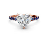 Rose gold Heart Cut Diamond Solitaire Ring with Round with Blue Sapphire side stone Pavé Band and Prong Setting_12