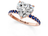 Rose gold Heart Cut Diamond Solitaire Ring with Round with Blue Sapphire side stone Pavé Band and Prong Setting_13