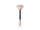 Rose gold Heart Cut Diamond Solitaire Ring with Round with Blue Sapphire side stone Pavé Band and Prong Setting_14