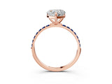 Rose gold Heart Cut Diamond Solitaire Ring with Round with Blue Sapphire side stone Pavé Band and Prong Setting_15
