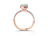 Rose gold Heart Cut Diamond Solitaire Ring with Round with Blue Sapphire side stone Pavé Band and Prong Setting_3