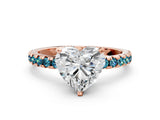 Rose gold Heart Cut Diamond Solitaire Ring with Round with Blue Topaz side stone Pavé Band and Four-Prong Setting_36