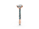 Rose gold Heart Cut Diamond Solitaire Ring with Round with Blue Topaz side stone Pavé Band and Four-Prong Setting_38