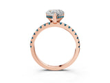 Rose gold Heart Cut Diamond Solitaire Ring with Round with Blue Topaz side stone Pavé Band and Four-Prong Setting_39