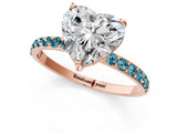 Rose gold Heart Cut Diamond Solitaire Ring with Round with Blue Topaz side stone Pavé Band and Prong Setting_13