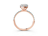 Rose gold Heart Cut Diamond Solitaire Ring with Round with Blue Topaz side stone Pavé Band and Prong Setting_15