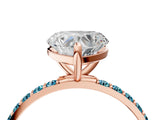 Rose gold Heart Cut Diamond Solitaire Ring with Round with Blue Topaz side stone Pavé Band and Prong Setting_16