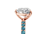 Rose gold Heart Cut Diamond Solitaire Ring with Round with Blue Topaz side stone Pavé Band and Prong Setting_17