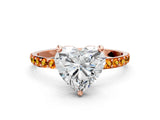 Rose gold Heart Cut Diamond Solitaire Ring with Round with Citrine side stone Pavé Band and Prong Setting_12