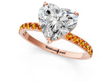 Rose gold Heart Cut Diamond Solitaire Ring with Round with Citrine side stone Pavé Band and Prong Setting_13