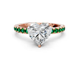 Rose gold Heart Cut Diamond Solitaire Ring with Round with Emerald side stone Pavé Band and Four-Prong Setting_36