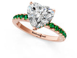 Rose gold Heart Cut Diamond Solitaire Ring with Round with Emerald side stone Pavé Band and Four-Prong Setting_37