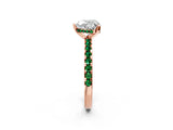 Rose gold Heart Cut Diamond Solitaire Ring with Round with Emerald side stone Pavé Band and Four-Prong Setting_38