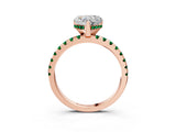 Rose gold Heart Cut Diamond Solitaire Ring with Round with Emerald side stone Pavé Band and Four-Prong Setting_39