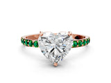 Rose gold Heart Cut Diamond Solitaire Ring with Round with Emerald side stone Pavé Band and Prong Setting_24