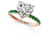 Rose gold Heart Cut Diamond Solitaire Ring with Round with Emerald side stone Pavé Band and Prong Setting_25