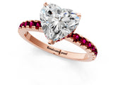 Rose gold Heart Cut Diamond Solitaire Ring with Round with Garnet side stone Pavé Band and Four-Prong Setting_37