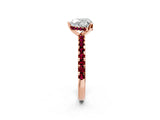 Rose gold Heart Cut Diamond Solitaire Ring with Round with Garnet side stone Pavé Band and Four-Prong Setting_38