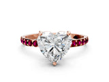 Rose gold Heart Cut Diamond Solitaire Ring with Round with Garnet side stone Pavé Band and Prong Setting_24