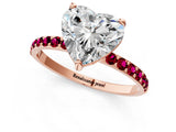 Rose gold Heart Cut Diamond Solitaire Ring with Round with Garnet side stone Pavé Band and Prong Setting_25