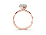 Rose gold Heart Cut Diamond Solitaire Ring with Round with Garnet side stone Pavé Band and Prong Setting_27