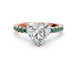 Rose gold Heart Cut Diamond Solitaire Ring with Round with Green Sapphire side stone Pavé Band and Four-Prong Setting_36