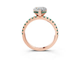 Rose gold Heart Cut Diamond Solitaire Ring with Round with Green Sapphire side stone Pavé Band and Four-Prong Setting_39