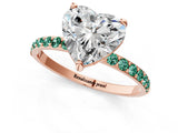 Rose gold Heart Cut Diamond Solitaire Ring with Round with Green Sapphire side stone Pavé Band and Prong Setting_1