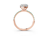 Rose gold Heart Cut Diamond Solitaire Ring with Round with Green Sapphire side stone Pavé Band and Prong Setting_3