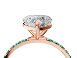 Rose gold Heart Cut Diamond Solitaire Ring with Round with Green Sapphire side stone Pavé Band and Prong Setting_4