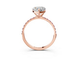 Rose gold Heart Cut Diamond Solitaire Ring with Round with Morganite side stone Pavé Band and Prong Setting_15