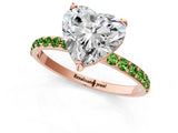 Rose gold Heart Cut Diamond Solitaire Ring with Round with Peridot side stone Pavé Band and Prong Setting_1