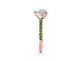 Rose gold Heart Cut Diamond Solitaire Ring with Round with Peridot side stone Pavé Band and Prong Setting_2