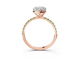 Rose gold Heart Cut Diamond Solitaire Ring with Round with Peridot side stone Pavé Band and Prong Setting_3