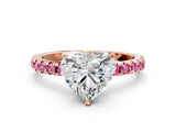 Rose gold Heart Cut Diamond Solitaire Ring with Round with Pink Sapphire side stone Pavé Band and Four-Prong Setting_36
