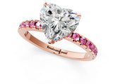 Rose gold Heart Cut Diamond Solitaire Ring with Round with Pink Sapphire side stone Pavé Band and Four-Prong Setting_37
