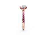 Rose gold Heart Cut Diamond Solitaire Ring with Round with Pink Sapphire side stone Pavé Band and Four-Prong Setting_38