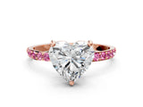 Rose gold Heart Cut Diamond Solitaire Ring with Round with Pink Sapphire side stone Pavé Band and Prong Setting_12