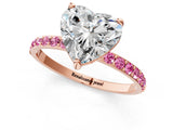 Rose gold Heart Cut Diamond Solitaire Ring with Round with Pink Sapphire side stone Pavé Band and Prong Setting_13
