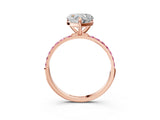 Rose gold Heart Cut Diamond Solitaire Ring with Round with Pink Sapphire side stone Pavé Band and Prong Setting_15