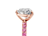 Rose gold Heart Cut Diamond Solitaire Ring with Round with Pink Sapphire side stone Pavé Band and Prong Setting_5