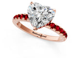 Rose gold Heart Cut Diamond Solitaire Ring with Round with Ruby side stone Pavé Band and Four-Prong Setting_37