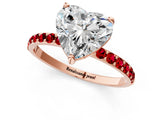 Rose gold Heart Cut Diamond Solitaire Ring with Round with Ruby side stone Pavé Band and Prong Setting_37