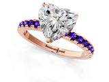 Rose gold Heart Cut Diamond Solitaire Ring with Round with Tanzanite side stone Pavé Band and Four-Prong Setting_37