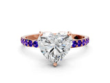 Rose gold Heart Cut Diamond Solitaire Ring with Round with Tanzanite side stone Pavé Band and Prong Setting_12
