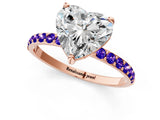 Rose gold Heart Cut Diamond Solitaire Ring with Round with Tanzanite side stone Pavé Band and Prong Setting_13