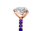 Rose gold Heart Cut Diamond Solitaire Ring with Round with Tanzanite side stone Pavé Band and Prong Setting_17