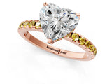 Rose gold Heart Cut Diamond Solitaire Ring with Round with Yellow Sapphire side stone Pavé Band and Four-Prong Setting_37