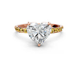 Rose gold Heart Cut Diamond Solitaire Ring with Round with Yellow Sapphire side stone Pavé Band and Prong Setting_12